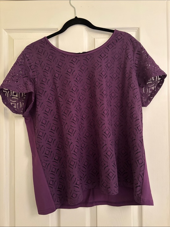 Market & Spruce Tops - Market & Spruce Purple Short Sleeve Lace Overlay Top